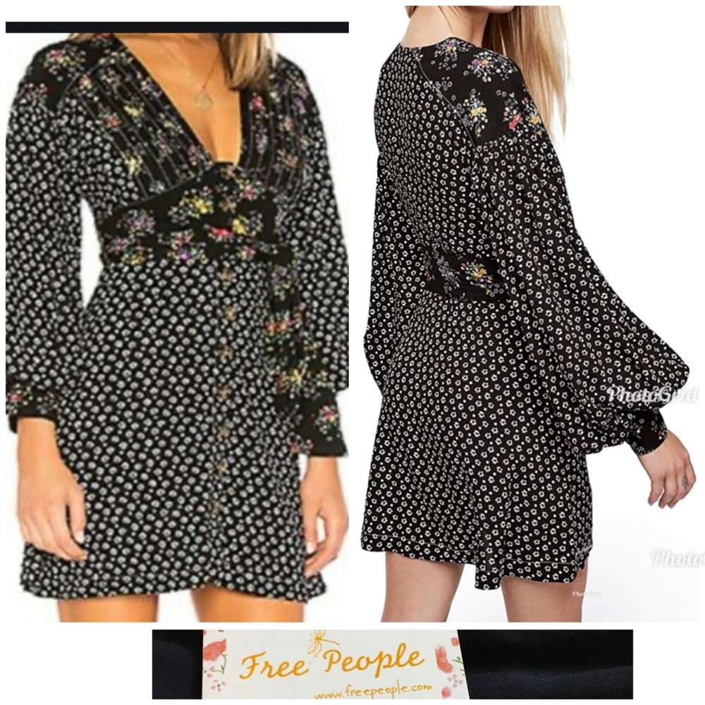 Free People flowy puff sleeve mini boho dress